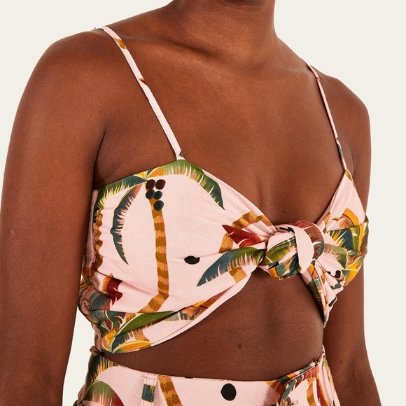 Farm Rio Pink Samba Dos Coqueiros Printed Linen Crop Top Size Medium NWT - Picture 9 of 12